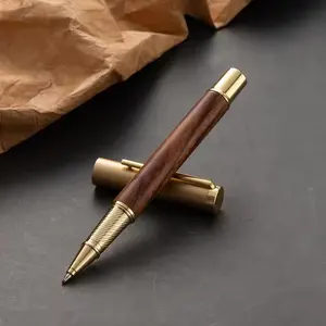 in Stock Classical Eco-friendly Most Popular Trending Fine Nib Gel Natural Original Solid Wood Brass Roller Pen with logo custom