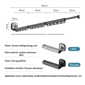 ราวตากผ้าติดผนังแบบดูดติดผนังที่แขวนเสื้อผ้าที่แขวนเสื้อผ้าที่แขวนเสื้อผ้าที่แขวนเสื้อผ้าพับเก็บได้ราวตากผ้าอลูมิเนียมแบบพับเก็บได้