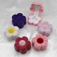 Boîte à bijoux mignonne en forme de petite fleur pour bagues, colliers et boucles d'oreilles, en plastique et velours, avec fermeture à charnière, logo personnalisé, vente en gros de bijoux