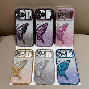 เคสโทรศัพท์เคลือบทองด้านแบบมีกลิตเตอร์เลเซอร์แม่เหล็กสำหรับ iPhone 16 15 14 Pro Max, เคสสำหรับ iPhone 17 Pro Max ลายผีเสื้อ - Product Image 1