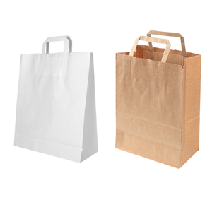 Custom Logo Recyclable Kraft Grocery Paper <b>Bags</b> Strong Handle Brown <b>White</b> Gift Shopping Embossed Surface for Food & Craft Use - Product Image 1
