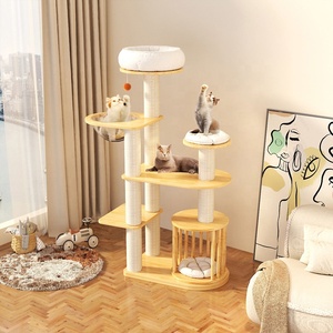 Arbre à chat de luxe en bois massif avec capsule spatiale, plateforme de saut, structure d'escalade, griffoir et condo pour chat, mobilier pour animaux de compagnie - Product Image 6