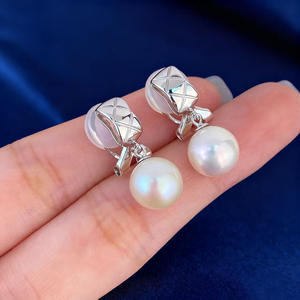 WENCHI 11024 Accessoires DIY en perles, pince d'oreille en argent S925 forme goutte d'eau avec diamant, plateau vide pour perles 8-13mm, doré, tendance - Product Image 4