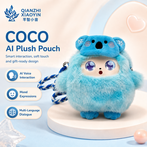 AI COCO Koala Azul de Peluche con Bolsillo, Bolso Portátil, Gorro de Copo de Nieve, Ojos LED con Luz Ambiental, Clonación de Voz ChatGPT en Más de 50 Idiomas para WiFi CE - Product Image 1