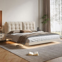 Lit Flottant Nuageux Luxueux et Doux, Ensemble de Lit King Size Blanc Crème Minimaliste Moderne, Tissu Suspendu Rembourré Durable et Gain de Place