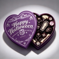 Boîte cadeau en forme de cœur pour Halloween avec papier rigide violet et feuille d'argent, emballage personnalisé avec logo pour chocolat, bonbons, parfum