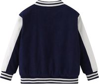 Blouson Bomber d'Hiver Personnalisé avec Logo, Col Montant, Bleu Marine, Unisexe, Manches Contrastantes, Style Baseball