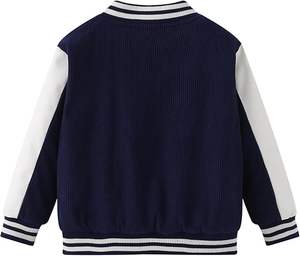 Chaqueta Escolar de Pana con Logotipo Personalizado, Chaqueta de Piloto Azul Marino con Letras, Uniforme de Béisbol Unisex con Mangas en Contraste - Product Image 2