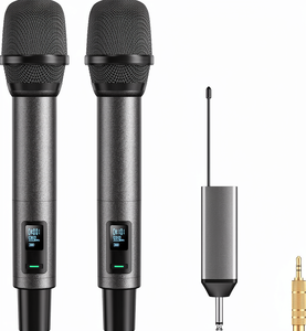 Ensemble de microphones sans fil dynamiques <span class=keywords><strong>TONOR</strong></span> TW520 - Rechargeable, métal, UHF, 2x20 canaux, volume réglable, portée de 80 m, pour église, fête - Product Image 1