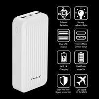 Batterie externe Maimi personnalisée avec logo pour téléphones mobiles, noir et blanc, 20000 mAh, double USB, batteries externes portables