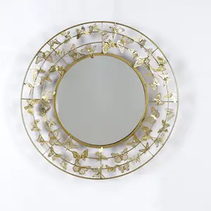 Металлическое зеркало Настенный декор интерьерные Золотые круглые бабочки Зеркало для дома гостиной