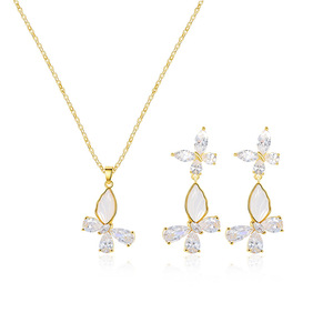 Butterfly <b>Necklace</b> Marquise Moissanite Copper Plated 16k Gold <b>Silver</b> Chain For Women Gift Jewelry <b>Set</b> - Product Image 3