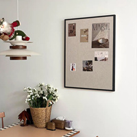 Tableau d'affichage mural minimaliste noir en bois massif, abstrait, fait main, en tissu, avec épingles, style Wabi Sabi neutre, pour bureau et chambre