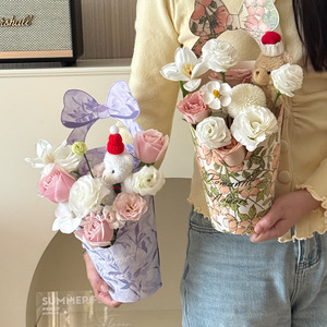 Caja de Regalo para el Día de la Madre, Pequeña, Redonda, con Diseño Floral, Portátil, para Arreglos Florales - Product Image 1