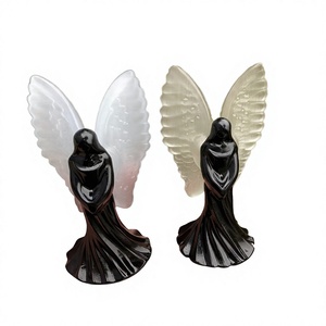 Hot Sale Hand Carved Black Obsidian White Selenite <b>Angel</b> Fairy Tree Figurine for Christmas Feng Shui Decor <b>Gift</b> - Product Image 3