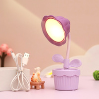 Lampu meja LED bunga kecil, LED tenaga baterai dalam ruangan portabel lampu samping tempat tidur Pot bunga lampu malam kamar tidur