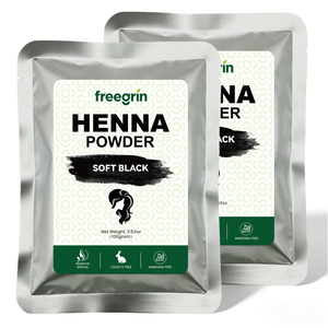 Poudre de henné <span class=keywords><strong>noir</strong></span> doux Freegrin - 100% pure et naturelle, teinture capillaire à base de plantes pour couvrir les cheveux gris (100g) - Product Image 1