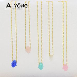 Nuova Collezione <span class=keywords><strong>Collana</strong></span> <span class=keywords><strong>con</strong></span> Catena Sottile in Oro Design all'Ingrosso Gioielli Placcati Oro 18k <span class=keywords><strong>con</strong></span> Ciondolo <span class=keywords><strong>Mano</strong></span> <span class=keywords><strong>di</strong></span> <span class=keywords><strong>Fatima</strong></span> per Donne - Product Image 3