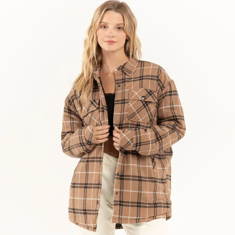 Camicia di flanella oversize da donna Plaid Shacket giacca da donna camicie di flanella inverno per le donne