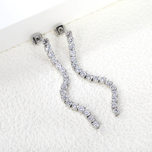 European Style Zircon Tassel Drop <b>Earrings</b> For Women Party Fashion Jewelry Zinc Alloy Chain <b>Earrings</b> With Stainless Steel <b>Posts</b> - Product Image 4