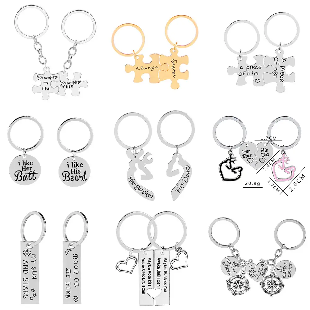Valentine's Day Anniversary Gift forever 2 Puzzle Piece Couples Keychain Handstamped Key Chain for Couples love day