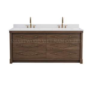 Ensemble de meubles de salle de bain de luxe à prix d'usine du Vietnam avec lavabo en quartz et en céramique - Product Image 3