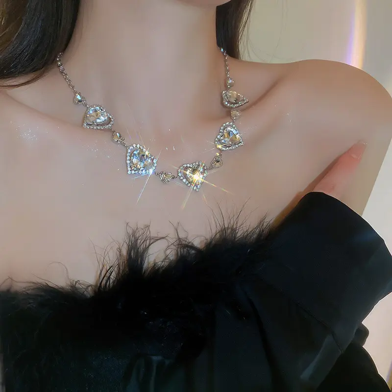 Tam elmas büyük yüzük inci kolye kadın moda mizaç basit yüksek kaliteli elmas kolye