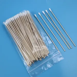 6 "מתכלה ארוך עץ מקל עגול מqtips כותנה ספוגית מוליך