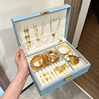 Boîte de rangement élégante en cuir PU pour bijoux, pour bagues, colliers, boucles d'oreilles, montres, ensemble de bijoux pour femmes, emballage double couche, grande boîte