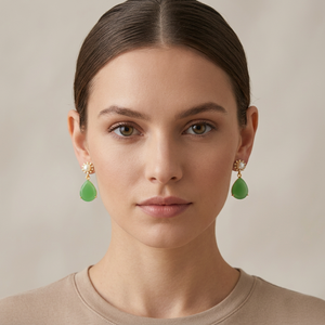 Chryso Chalcedony Teardrop Gemstone <b>Pearl</b> Drop <b>Earring</b> with Tiny CZ 18k Gold Plated Women's Fashion Jewelry Floral Stud <b>Earring</b> - Product Image 3