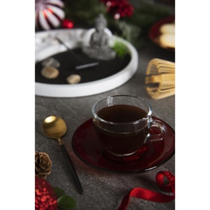Set di 6 Tazze da Caffè in Vetro Excelsa Petra con Piattino, 9 Cl, Rosso - Product Image 2