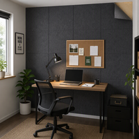 Panel Acústico Autoadhesivo Ynori de PET Reciclado, Gris Oscuro, 9mm, 600x600mm, para Apartamentos de Alquiler, Resistente al Fuego, DIY, Fácil de Instalar