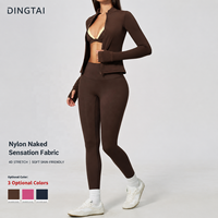 Ensemble de yoga 3 pièces pour femme à double bretelle et décolleté plongeant, comprenant une veste zippée dos nageur, un soutien-gorge de sport et un legging taille haute sans couture effet seconde peau, certifié GCC