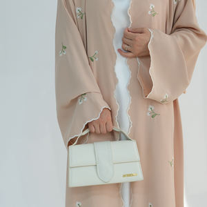 Abito Musulmano Tradizionale da Donna, Cardigan Abaya di Lusso in <span class=keywords><strong>Nida</strong></span> con Ricamo Floreale, Nuovo Modello Modesto Aperto - Product Image 2