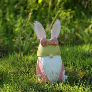 Figura Decorativa de Gnomo con Orejas de Conejo de Pascua, de Resina, con Lazo y Cesta, para Decoración de Mesa, Hogar y Jardín - Product Image 4