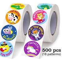 Autocollants de récompense pour enfants, animaux de dessin animé mignons, personnalisables en gros, autocollants d'encouragement imprimés pour enseignants et élèves, en rouleau