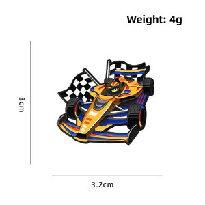 Broche en émail de voiture de course de formule 1 de dessin animé avec <span class=keywords><strong>drapeau</strong></span> à damier, badge de collection pour la décoration d'un tenue sportive et comme cadeau - Product Image 6