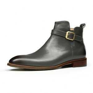 Bottes Chelsea Chukka pour homme en cuir de vachette de haute qualité, formelles, à lacets, imperméables, rehaussantes, antidérapantes, pour l'hiver et l'automne - Product Image 4