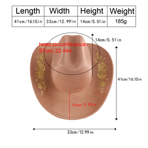 Sombrero de Vaquero Color Camel con Bordado, Ajustable, para Otoño e Invierno - Product Image 3