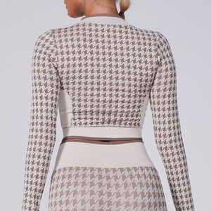 Nueva chaqueta de gimnasio de pata de gallo de cintura alta para mujer, camisetas deportivas, chaqueta acanalada sin costuras transpirable y ligera - Product Image 3