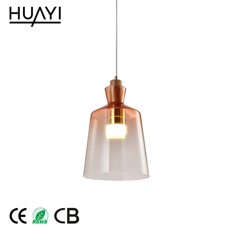 HUAYI 8W Modern Bedroom Metal Glass Circular LED Pendant Lamp With Lamp Shade