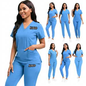 Custom Logo Women's <b>Scrub</b> Sets V-Neck Top Pants Hospital Uniforms Cotton Polyester Knitted Breathable Work <b>Clothes</b> - Product Image 4