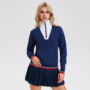 Dames Custom Logo Quarter Zip Sweatshirt Casual Oversized Pullover Gebreide Tennissweater Met Lange Mouwen Voor De Herfst - Product Image 2