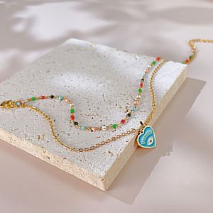 Devil Eye Blue Enamel Heart Non-Tarnish 18K <b>Gold</b> Plated Stainless Steel <b>Anklets</b> for Women Colorful Rainbow Chain Fashion Jewelry - Product Image 6