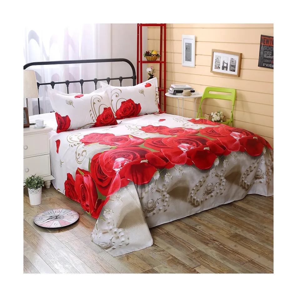 High quality polyester fabric flower animal 3d printing pillowcase bed sheet set