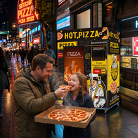 Máquina Expendedora de Pizza Automática para Exteriores, Marca Grabot, Capacidad para 45 Artículos, Calentamiento Automático, Pantalla Táctil de 55 Pulgadas, Basada en la Nube
