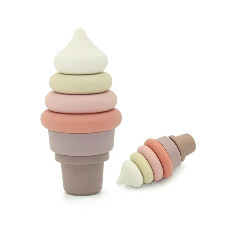 6pcs Building Stacker Babe Silicone Stacking Toys baby ice cream Shape Stacking Soft Baby Teether Toy