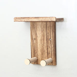 Wooden <b>Wall</b> <b>Mounted</b> <b>Shelf</b> With Hooks For Plants And Storage Rectangle Solid Wood Home Decoration - Product Image 4