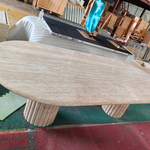 Table ovale en travertin poli blanc de style moderne TMZ OEM/ODM, Turquie, taille et épaisseur personnalisées, projets hôteliers - Product Image 5