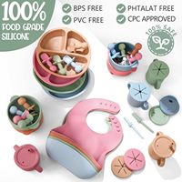 Juego de Platos de Silicona para Bebé, Personalizado, Libre de BPA, con Babero y Vaso con Pajita, Juego de Vajilla de Grado Profesional para Recién Nacidos